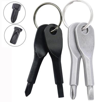 China Sensitive and Durable Portable Outdoor Device 2 PCS Mini Screwdriver Keychain Multifunctional Pocket Mini Tool Bit Screwdriver Set with Key Ring for sale