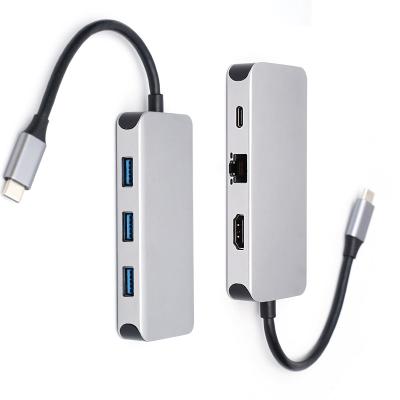 China Multiple USB-C ports support multi plug function 6 in 1 usb c hub support vga lan palladium palladium charger port for sale