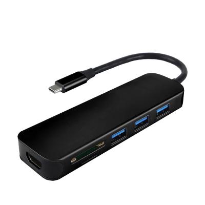 China USB-C Multiple Ports Support Port Type C Adapter Hub Aluminum USB C Hub 6 Sockets Multi Hub To HDMI 4k 30hz for sale