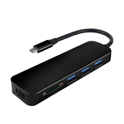 China Multiple USB-C Ports Support Plugs Aluminum 6 in 1 USB-C 6 Port Port Hub PD High Speed ​​Charging USB 3.0 Hub for Matebook for sale