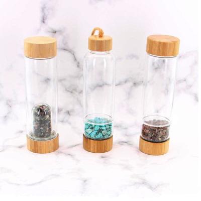 China Mingcan Viable Wholesale Customized Crystal Column Energy Glass Creative Water Tea Cup Natural Magic Wand Bamboo Bamboo Bottle for sale