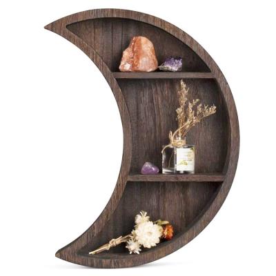 China Mingcan Hot Sale Living Room Living Room Bedroom Decor Wall Mounted Moon Wall Hanging Wooden Floating Floating Shelves for sale