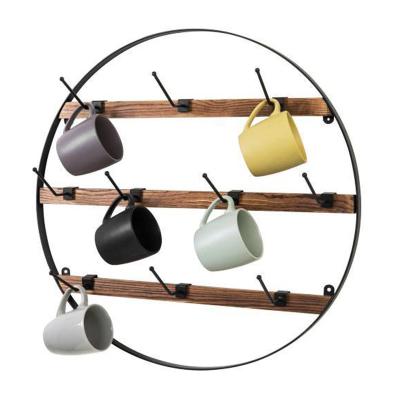 China Mingcan Wooden Large Sustainable Coffee Cup Rack Organizers And Metal Wall Mounted Storage Rack for sale