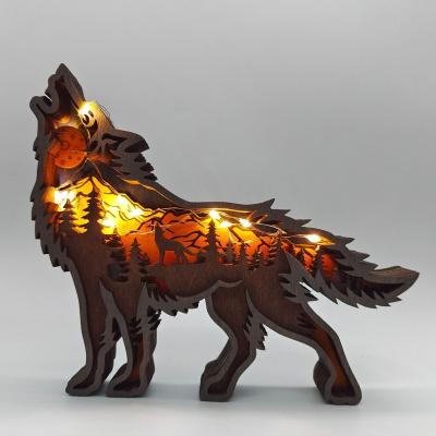 China China Mingcan 3d Indoor Led Hand Carved Wood Animal Ornaments Forest Wood Bear Decoration Animal Farmhouse Decor for sale