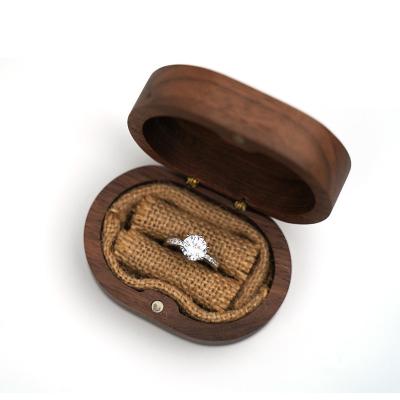 China Mr. & Mrs. Rustic Carve Engagement Ring Holder Gift Wedding Wood Ring Box Black Walnut Proposal From Europe for sale