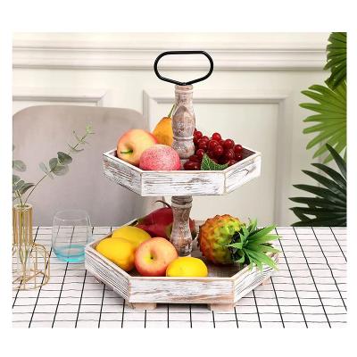 China Home.Restaurant.Bar.Hotel.Wedding. Super Markets Promotion Afternoon Tea Storage Firm Wooden Candy Round Home Decoration 2 Tier Serving Tray With Iron Stand, Hotel Serving Tray For Tea for sale