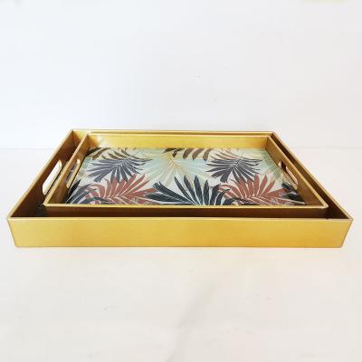 China Home.Restaurant.Bar.Hotel.Wedding. Super Decorative Patterned Rectangular Markets Promotion MINGCAN Custom Chassis Tray With Glass for sale