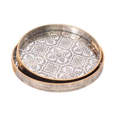 China Home.Restaurant.Bar.Hotel.Wedding. Super Markets MINGCAN Promotion Mirror Flavor Tray Large Gold Round White And Gold Glass Plastic Serving Tray With Handle for sale