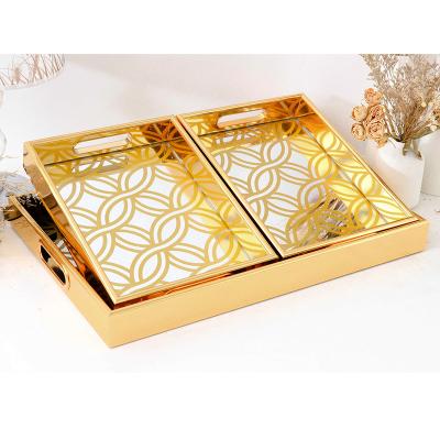 China Ahome Shot Glass Plastic Bar Serving Gold Tray Luxury Tray Decorative Mirror Tray Mirror Carving Set Of 3 L: 45*31*4.5 S: 28*22*4.5 for sale