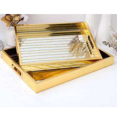 China Vanity Tray Tray Mirror Decor Ahome Gold Plated Mirror Parfum Set 2 Luxury Decoration Tray Gold L: 40*30*4 S: 35*25*4cm for sale