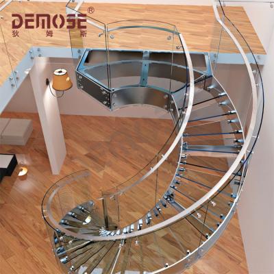 China Modern DEMOSE Rounded Folding Spiral Stairs / Indoor Glass Staircase Flair for sale