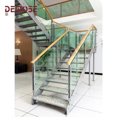 China Traditional Glass Railing Basement Steel Stairs for sale