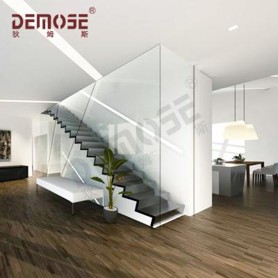 China Minimalist Modern Walnut Wooden Stair Tread Glass Fencing Stairs for sale