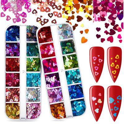 China Bulk Nail Art Polyester Mix Art Glitter Chunky 3D Nail Art Heart Glitter Sparkle Glitter Valentine Heart Charms for sale