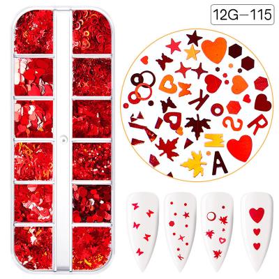 China Nail Art Mixed 12 Grids/Box Nail Art Aurora Resin Butterfly Rose Letters Form Nail Art Accessories For Valentine's Day for sale