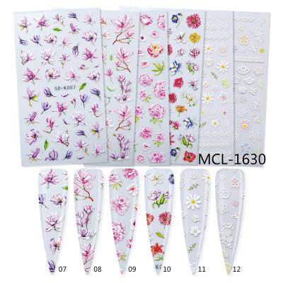 China Nail Art 5D Embossed Nail Art Sticker Butterfly Flowers Design For Nail Art With 12 Designs for sale