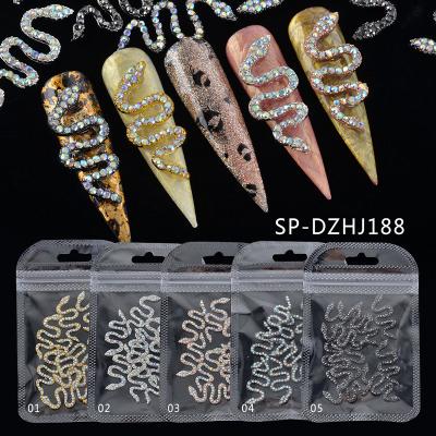 China Nail Art 2022 New Snake 3D Nail Charms With AB Crystals Metal Nail Jewelry For Nail Art Decoration for sale