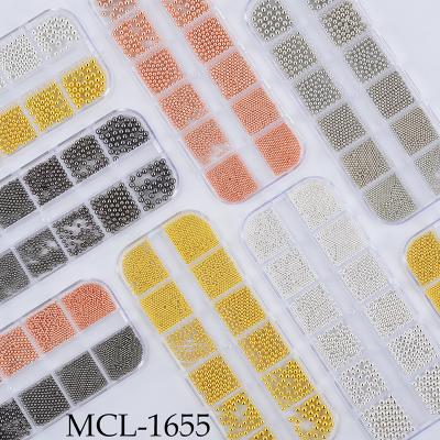 China Nail Art Factory Direct Sales Mixed 12 Grids / Box Nail Art Metal Round Caviar Beads Metallic Beads for sale