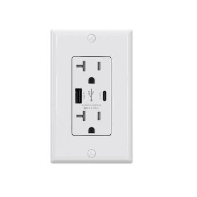 China Smart Chip 20A 5-20R In-Wall Outlet 5.0A USB C&A FCC UL CUL FCC 25W Local Current Fast Charging USB Wall Socket for sale