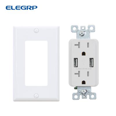 China Smart Chip Factory Selling American Standard Electrical UL 125V FCC Approved 4.0 A Dual USB A USB Outlet With USB Charger For iPhone for sale