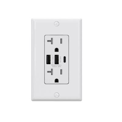 China Smart Chip Wall Mounted Dual USB-A&USB-C 20A UL Listed 30W 6.0amp 3port USB Wall Socket With Smart Chip For America for sale