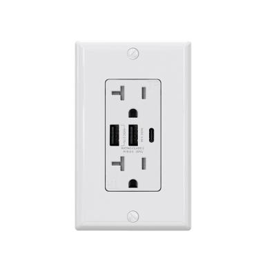 China Electric Industrial Chip ELEGRP 6.0 Amp 20 Amp Dual Duplex Smart Receptacle TR USB A And C Port USB Charger With Dual Plug for sale