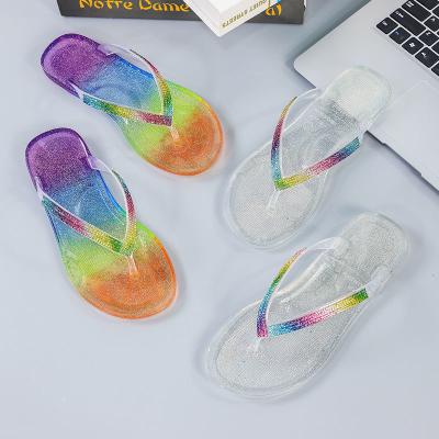 China Transparent Rhinestone Flip Flop Slippers Women Ladies Flip Flops Sandals Slides Fashion Trend PVC Casual Beach Manufactures for sale