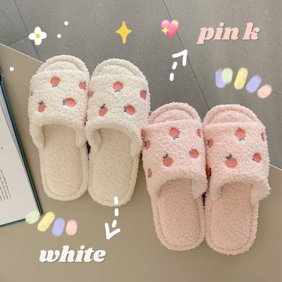 China Custom Designer Thermal Open Toe Soft Comfortable Comfy Slippers for Home Female Winter Plush Peach Fur Warm Cute Indoor Slippers for sale