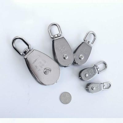 China Home Use 1pcs M32 Stainless Steel Heavy Duty Single Wheel Swivel Rope Lift Pulley Block for sale