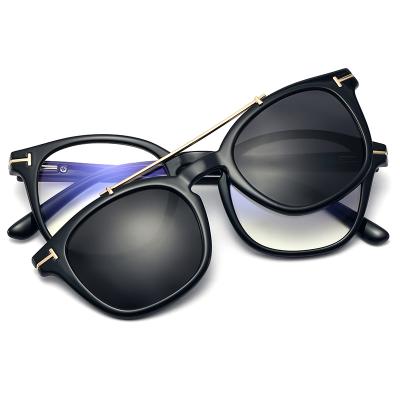 China Fashionable Clip On New Glass Magnetic Lens Set Small Round Frame Frame Anti-blue Glasses Clip Glasses Hanging Polarizing Sunglasses for sale