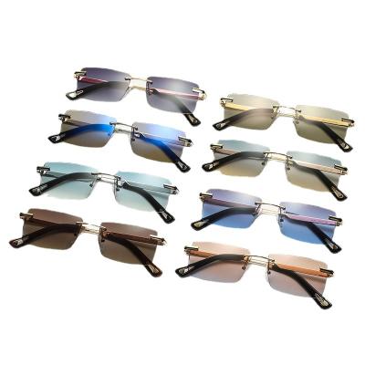 China Retro Rectangle Metal Square Sun Glasses Rimless UV Protection Rimless Sunglasses For Men for sale