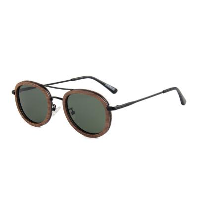 China New Fashion High Quality Wooden Sunglasses Trendy Metal And Wood Frame Sunglass Around Sun Glass Polarized Men for sale