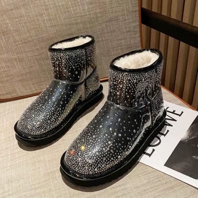 China Wholesale Designer Snow Boots High Quality Fashion Cushioning Bows Bling Bling Fur Rhinestones One Winter Fur Snow Boots For Women for sale