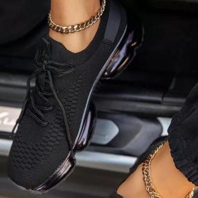 China Walking Shoes Fashion Mesh Lace Sport Shoe Air Runner Cushion Aerodynamic Women Ultra Light Elastic Ladies Walking Sock Sneakers for sale