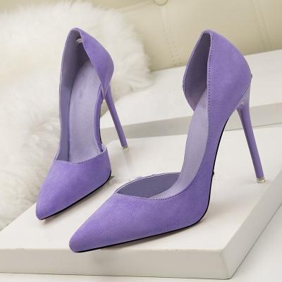 China Fashion Simple Suede Anti-slippery High Heel Stiletto Shallow Mouth Led Stiletto High Heels For Women Sexy Thin Single Shoes for sale