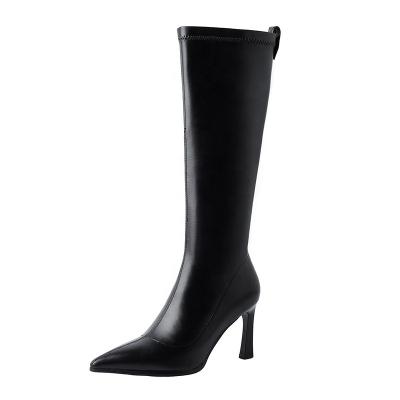 China Other 2022 women shoes headed zipper back heel botas de mujer fashionable sexy femininas thin silver elastic long boots for sale