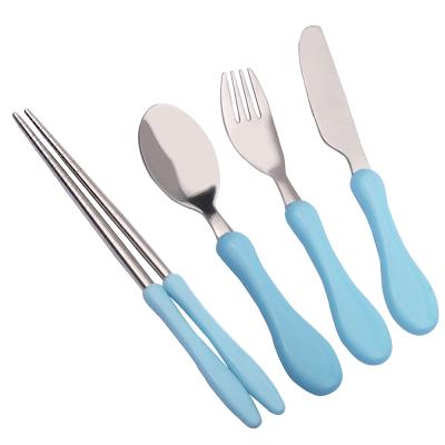 China Durable Plastic Handle Cutlery Set Spoon Fork Knife And Chopsticks For Dinner for sale