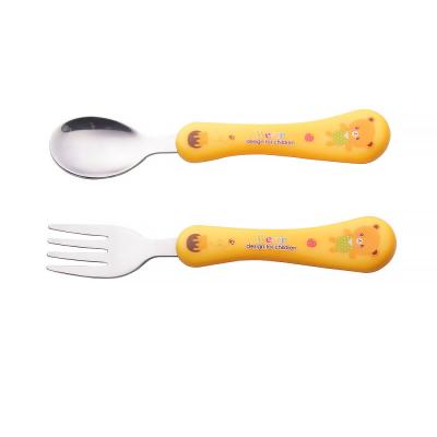 China Sustainable Fork And Spoon Plastic Handle Stainless Steel Kids Cutlery Set for sale