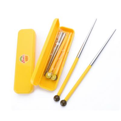 China Viable Portable Plastic Handle Stainless Steel Chopsticks With Logo For Kids Folding Chopsticks for sale