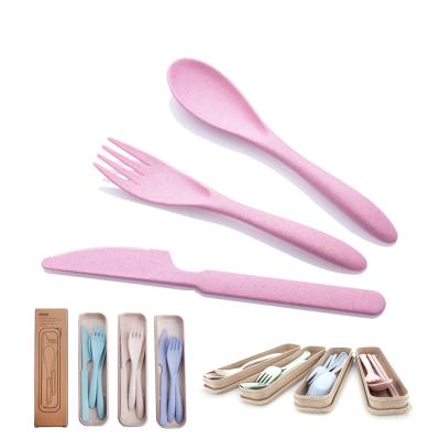 China Sustainable Biodegradable Cutlery Spoon Fork Knife Set Portable Wheat Straw Cutlery Set for sale