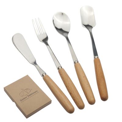 China Sustainable Wooden Handle 5pcs Cutlery Set Stainless Steel Flatware Sets for sale