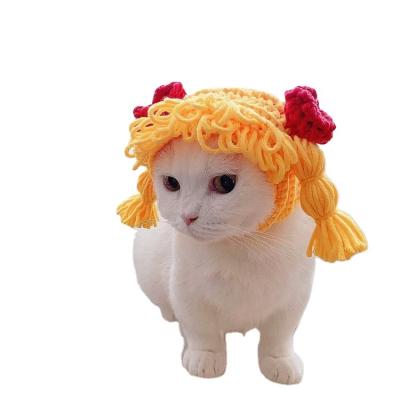 China New Sustainable Hand-Crochet Lighter Style Spring and Autumn Cute Pomeranian Pet Cat Headdress Teddy Dog Hat for sale