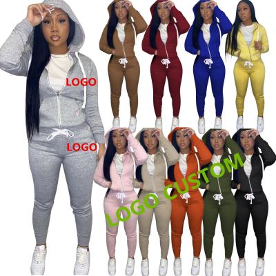 China New Arrival Breathable Women Hoodies Two Piece Pant Set Autumn Winter Tracksuits Apparel Zipper Hood 2 Piece Pant Set Tracksuits Sweat Suit for sale