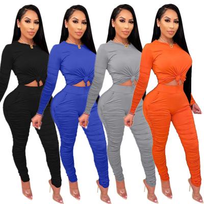 China Autumn Casual Breathable Long Sleeve 2 Piece Set Women Solid Color Women Sets Skinny Stacked Two Piece Sets for sale