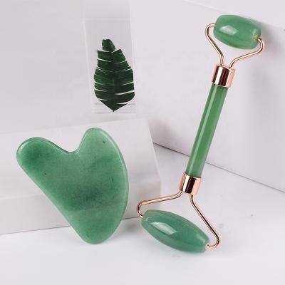 China Whitening Amazon Customize Logo Roller Gua Sha Jade Roller Kit Natural Stone Green Aventurine for sale