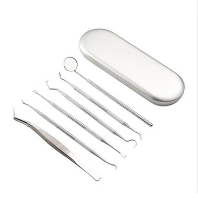 China High Quality Stainless Steel 6 Pcs Set Stainless Steel Teeth Cleaning Kit With Tooth Scraper Mirror Tweezers for sale