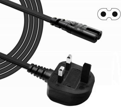 China Computer RTS C7 To UK Main Plug Power Cord H03VVH2 2X0.5mm2 1.8m UK Black Color Power Cord for sale