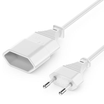 China Home Appliance White Color H03VVH2-F 2core 0.75mm2 Flat Wire Europlug To 2pin EU Plug Extension Cord for sale