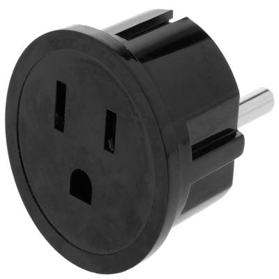 China Residential / General Purpose USA To EU Adapter Plug With NEMA 5-15R Female Plug 2 To Male Round Pin Socket 16A 250V~ Black Color for sale