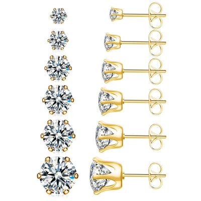 China Hot Selling Hiphop Jewelry 316L Stainless Steel Zircon Earrings KMLHS001 Sets Hypoallergenic Piercing Earrings for sale